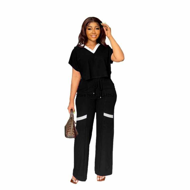 Sports Suit Straight-Leg Pants Summer Y2K Tshirt Top Women Straight Trousers Casual Short-Sleeved T-shirt Two-Piece Set