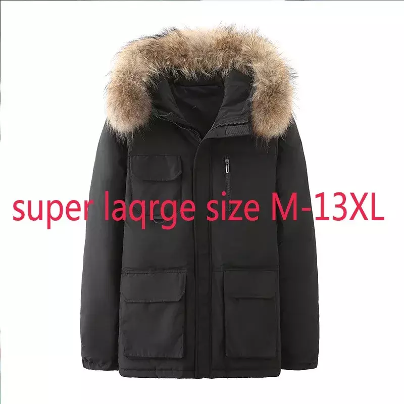 새로운 고품질 모피 칼라 다운 재킷 남자 젊은 겨울 짧은 패션 화이트 오리 두꺼운 캐주얼 플러스 크기 M-10XL11XL12XL13XL