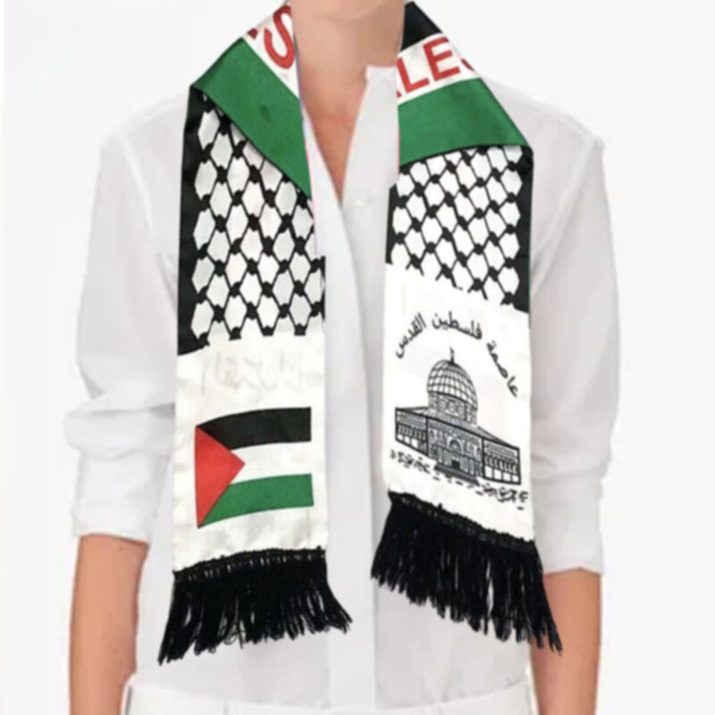 Écharpe imprimée de la fête nationale de la Palestine, écharpe en satin, 130cm, 1PC