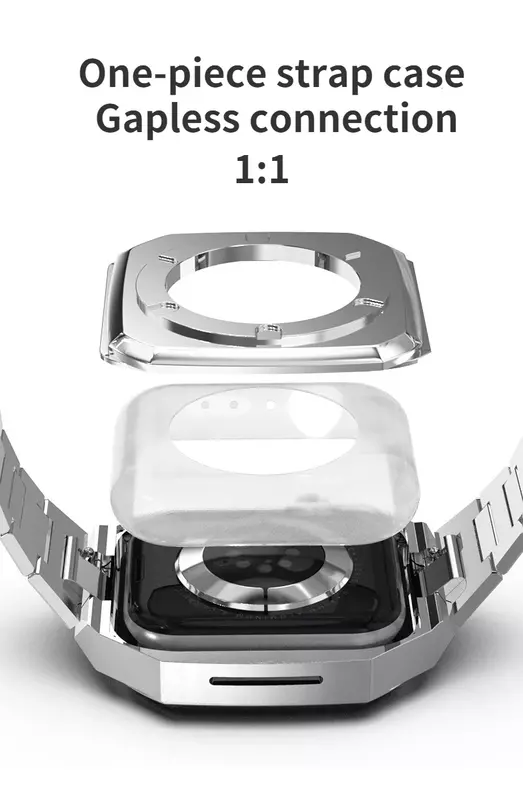 Kit de reequipamiento de Metal para Apple Watch, Correa de 45mm y 44mm, pulsera de acero inoxidable de gama alta para iWatch Series 8, 7, 6, 5, 4, SE