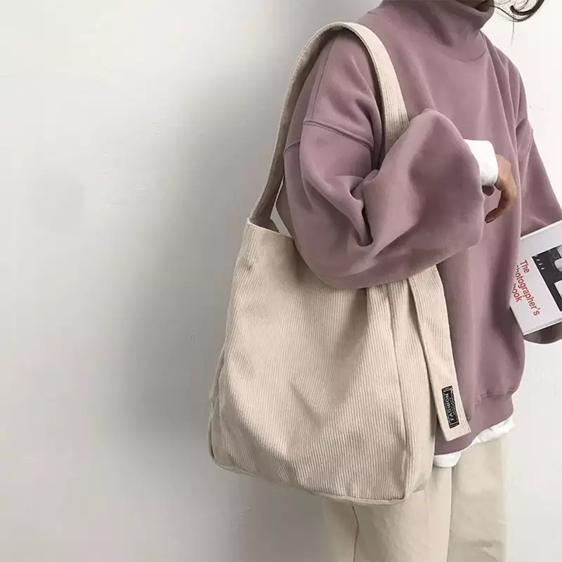 여성 코듀로이 숄더백, 부드러운 핸드백, 여아 학생 대용량 토트백, BV03 패션