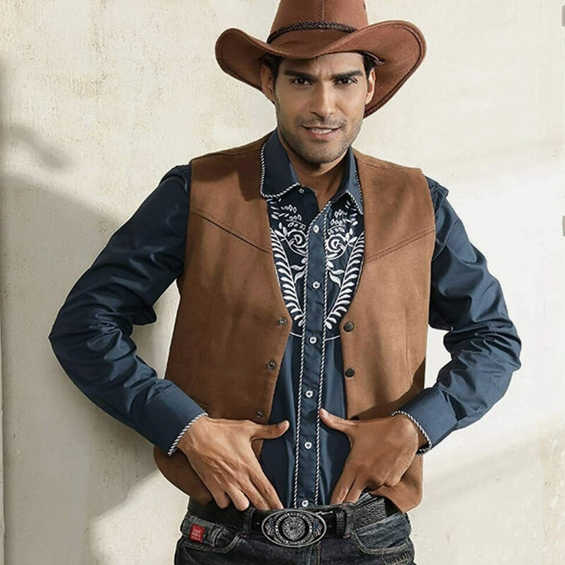 Spijkervest Heren Suède Pak Casual Western Cowboy Gilet Custom Colour Prom Man Kleding Punk Mouwloze Jas