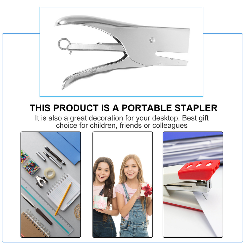 1pc 20 Sheets Plier Stapler No-Jam Hand Grip Metal Stapler Save Effort Stapler without Stitching Needle (Silver)