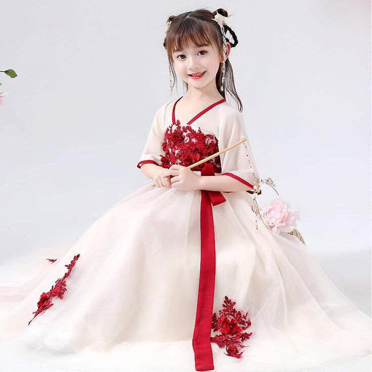 Детский топ + юбка ханьфу в Восточном китайском стиле ретро костюм ханьфу для косплея Тан традиционное китайское платье принцессы