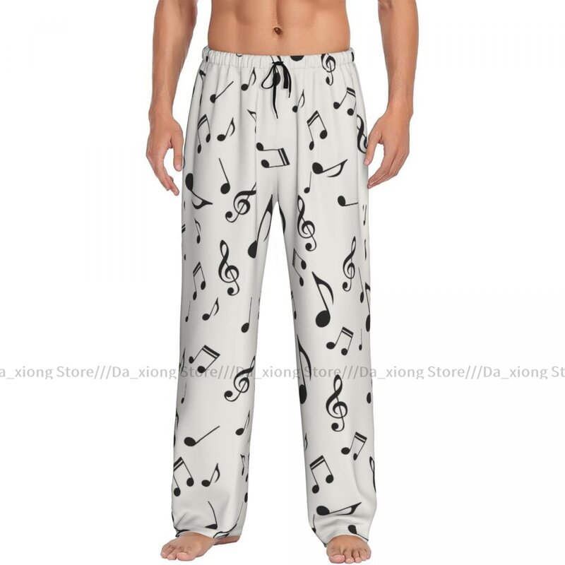 Notas musicais lounge bottoms pijama masculino, roupa doméstica casual, pijamas soltos, calças de dormir