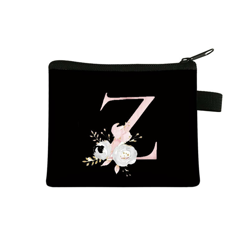 ジッパーとポケット付きのキャンバスバッグ,ピンクの文字と花柄の財布,ジッパー付き,子供用の小さなポケット