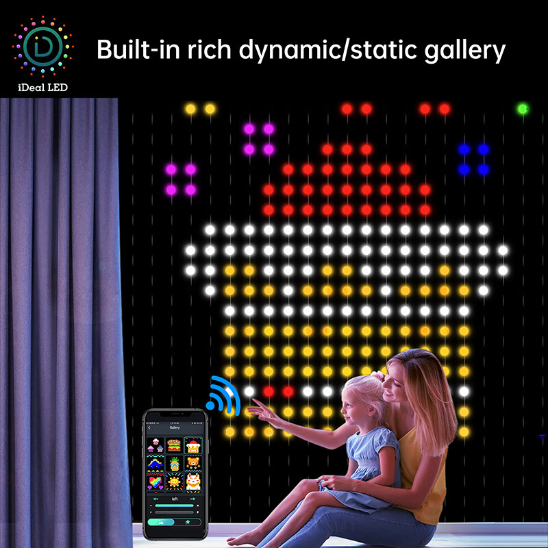 Guirxiété Lumineuse LED Intelligente pour Rideaux, Contrôle Bluetooth, Application de Bricolage, Affichage de Texte d'Image, RVB