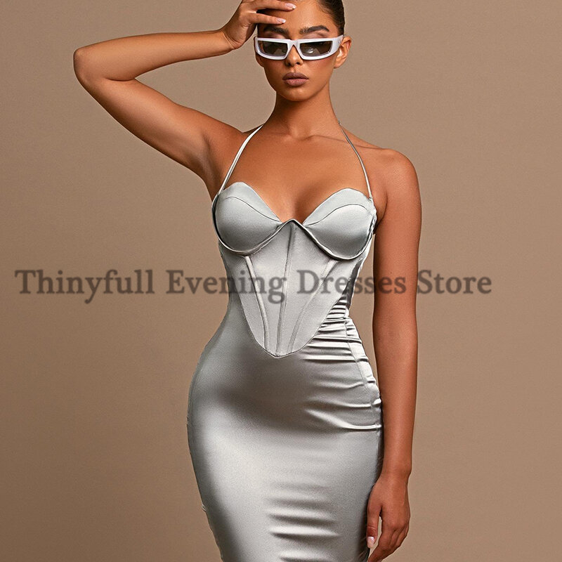 Thinyfull Sexy Mermaid Prom Dresses Spaghetti Straps Satin Evening Cocktail Party Prom Gowns Sweetheart Floor Length Plus Size