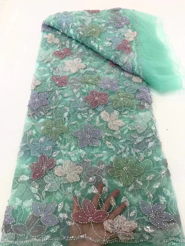Изысканная Цветочная вышитая ткань с блестками, свадебное платье с вышивкой из жемчуга, кружевная ткань с вышивкой