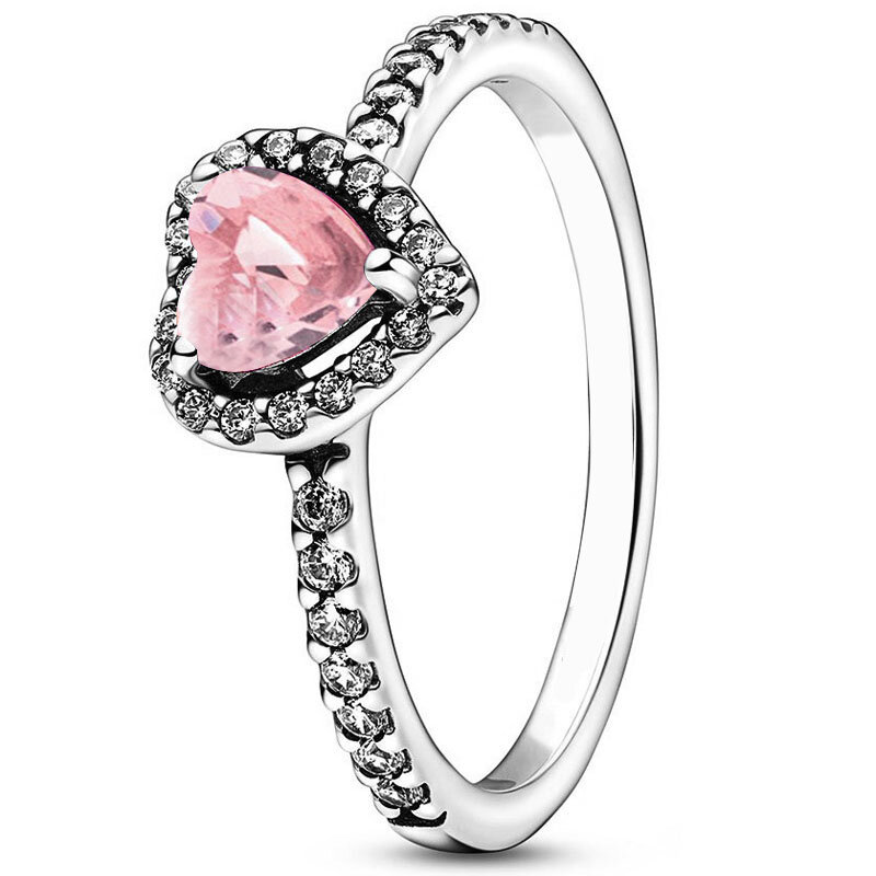Cincin perak Sterling 925 autentik, cincin kristal hati merah dipertinggi dengan hadiah ulang tahun wanita, perhiasan modis