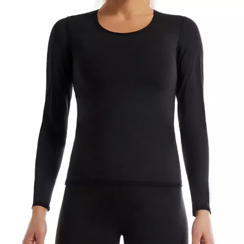 Thermal Sweat Fiber Hot Top Underwear Shirt Bottoming Women Color Solid Sauna Long-sleeved Heating Tops Seamless
