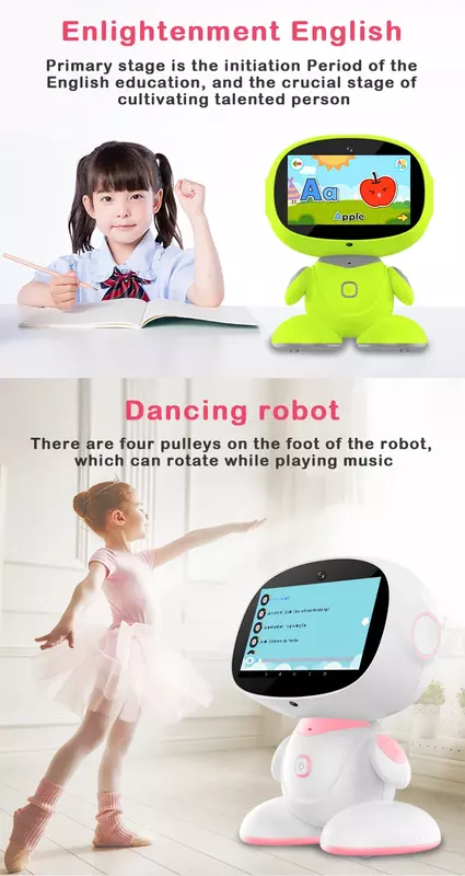 소형 학교 교육 어린이 댄스 전기 미니 LED 파티 학습 지능형 교육 스마트 장난감 로봇, 7 인치