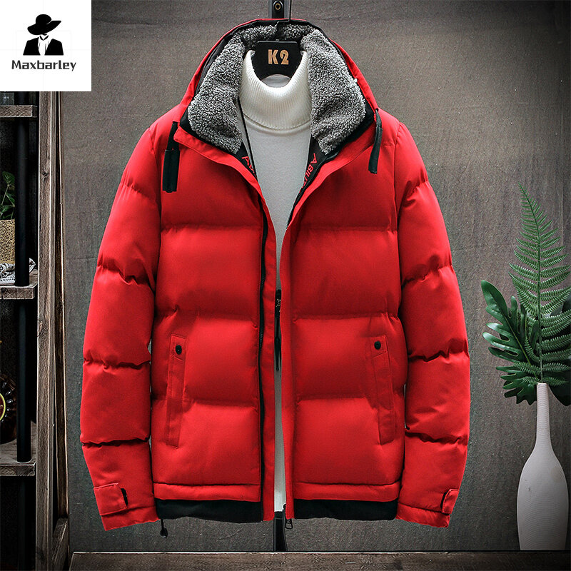 2024 Winter Men's Parka Fashionable Fake Two-Piece Wool Collar Warm Down Cotton Jacket Men's Luxury Padded Warm Short Men's Coat