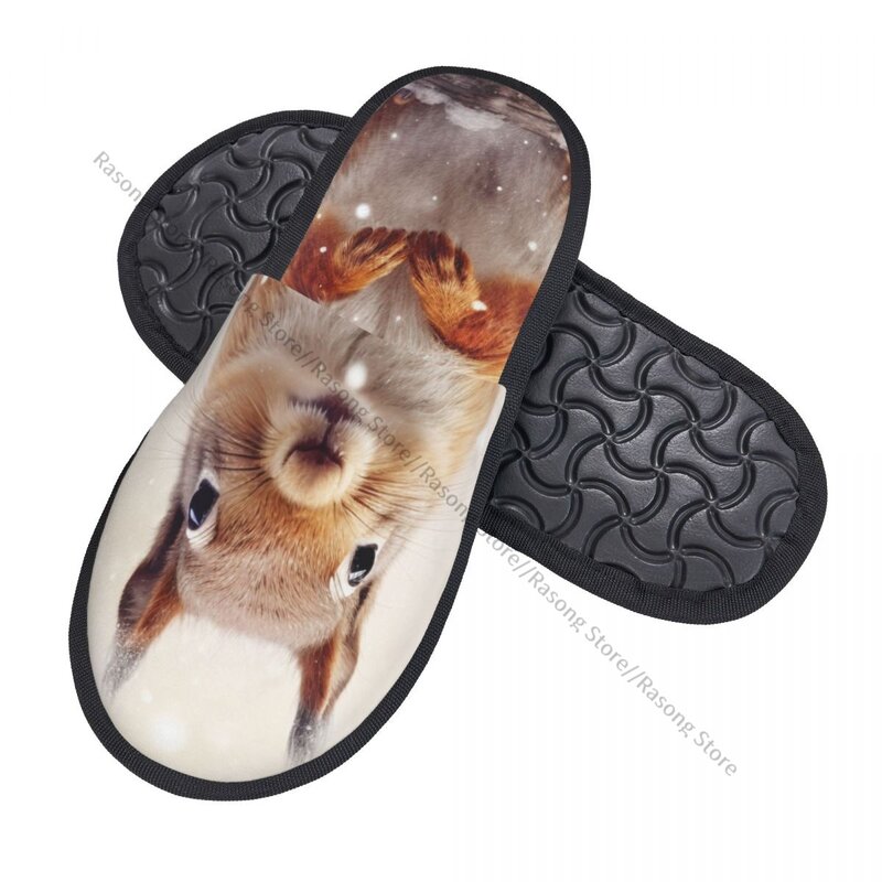 Sandal hangat tupai Chipmunk, sandal rumah empuk lembut dalam ruangan musim dingin