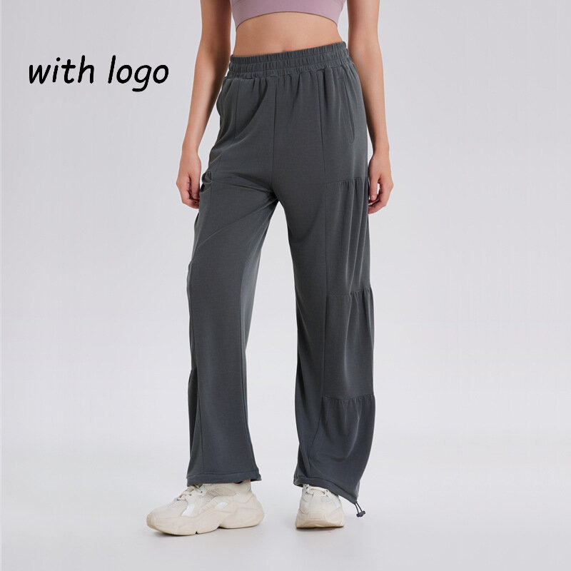 Yoga Pants Straight Leg Two Dressing Methods Leggings Fold Drawstring Gym Sports Pants Women Loose Casual Workout Pants Comfort