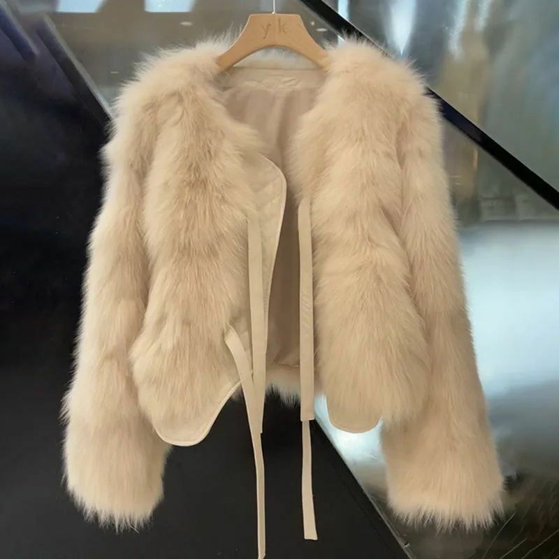 Mantel kulit bulu rubah imitasi wanita, jaket Luaran pendek tebal longgar Semua cocok musim gugur musim dingin 2023