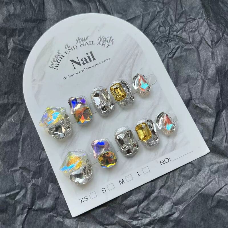 Decoración de manicura redonda con diamantes de imitación, cubierta completa usable con diseño de uñas acrílicas, 10 piezas
