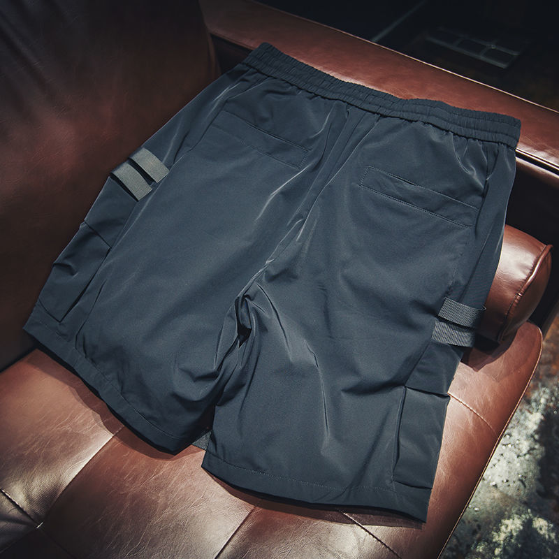 Male Short Pants Black Wide Solid Baggy Loose Men's Cargo Shorts Elastic Waist Popular Harajuku Cotton Homme Designer Clothes