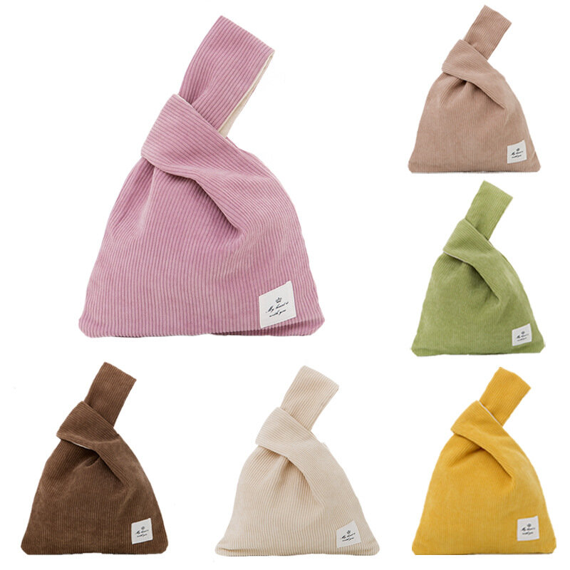Bolsa japonesa de pulso mini nó para mulheres, bolsa alça superior de veludo, bolsas simples, bolsas para compras, bolsa chave do telefone