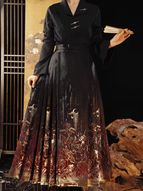 Оригинальная инновационная китайская юбка с изображением лошади, повседневная Тяжелая промышленная Вышивка, золотой ханьфу для женщин, новый стиль 2024