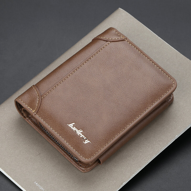 Cuero billeteras de PU para hombre, cartera masculina de alta calidad con cremallera, tarjetero de diseño corto, monedero Vintage