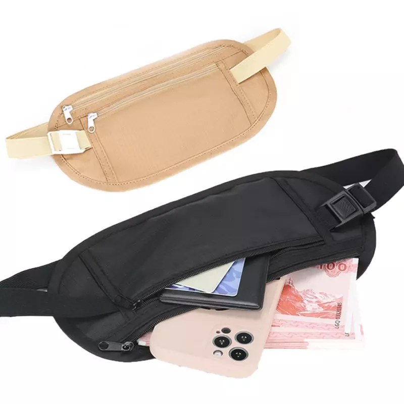Poudres de sacs de taille de voyage invisibles, sac de ceinture d'argent de passeport, portefeuille de sécurité GNE, sac de poitrine