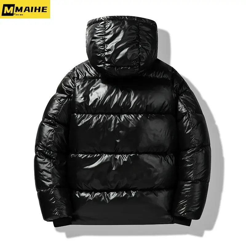 High-end outdoor hooded down cotton jacket men's and women's black gold short jacket winter thick warm fashion light luxury coat