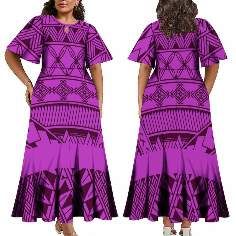 Vestido maxi estampado personalizado para mulher, Samoa, manga curta, Tribal, Fashion Party, Verão, 2022
