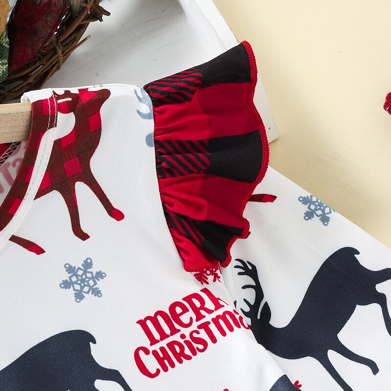 겨울 새로운 크리스마스 소녀 드레스 새끼 사슴 프린트 긴 소매 격자 무늬 스커트 1-6 세 활 공주 드레스, 아이 생일 파티 무도회 가운