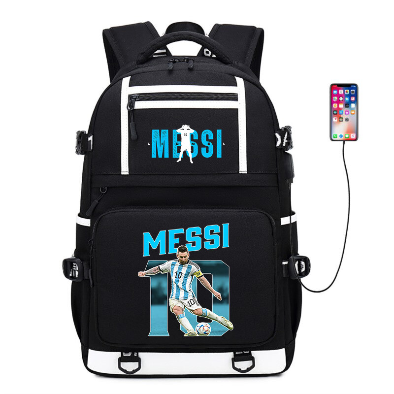 Messi tas sekolah dasar dan sekunder, tas punggung bepergian santai luar ruangan kapasitas besar untuk anak muda