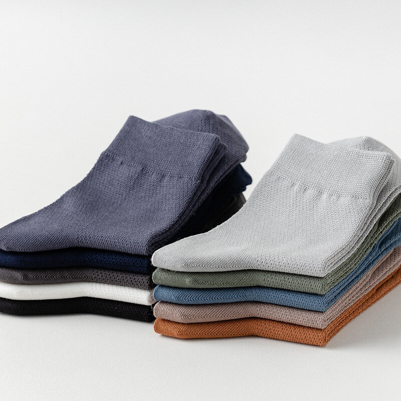 Chaussettes en coton pour hommes, Tube central, couleur unie, Business, noir, gris, blanc, printemps