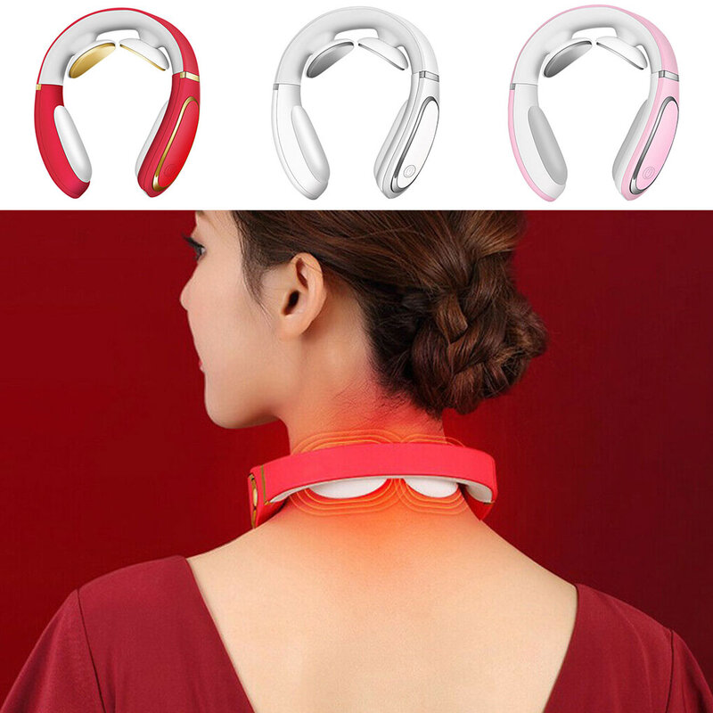 Masajeador de cuello recargable por USB, 3 modos, 15 intensidades, Control remoto inalámbrico, estimulación del cuello