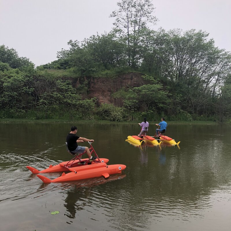 Attrezzatura per giochi d'acqua bicicletta per adulti in plastica LLDPE Shark Pedal Boat in vendita