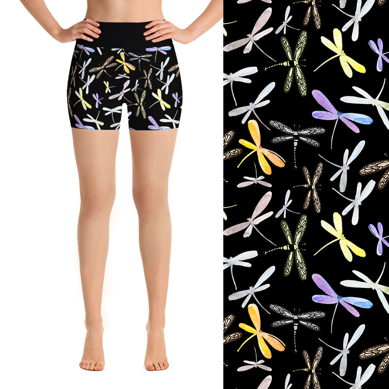 Letsfind Mode Vrouwen Shorts Broek 3D Kleur Dragonfly Print Hoge Taille Sexy Elasticiteit Leggings Zomer Fitness