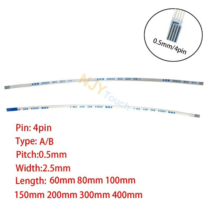 1Pc 4Pin 0.5mm Pitch FFC FPC AWM 20624 80C 60V VW-1 A/B Type Flat Flexible Cable 60/100/150/200/250/300/400mm