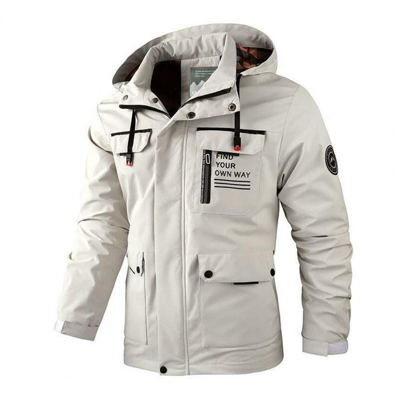 Comfortable Casual Jacket Men's Waterproof Hooded Windbreaker Jacket with Multi Pockets Long Sleeve Outdoor Soft for Winter