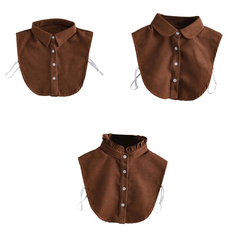 Accesorio blusa versátil para mujer, camisas café Color sólido, cuello falso
