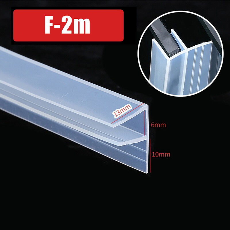 F-Shape Transparent Seal Strip para Bath Shower Screen, porta de vidro, espessura de 6mm, 2m