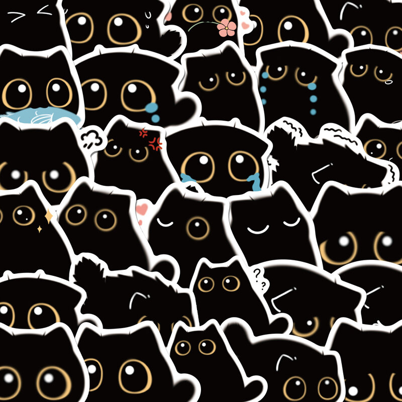 Bonito gato preto impermeável Graffiti adesivo, estética, decorativo, bagagem, laptop, copo, telefone, diário, scrapbook, crianças adesivos, 10 pcs, 40pcs