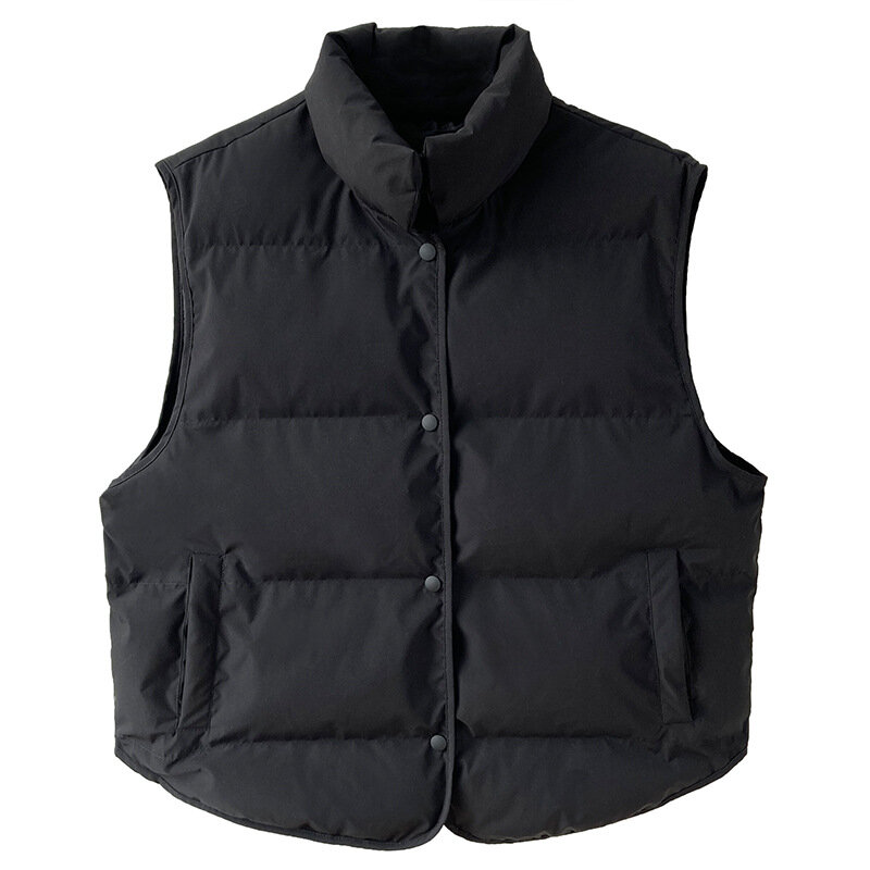 GlaCoat-Gilet noir à col montant pour femme, manteau surdimensionné, style coréen, mode hiver