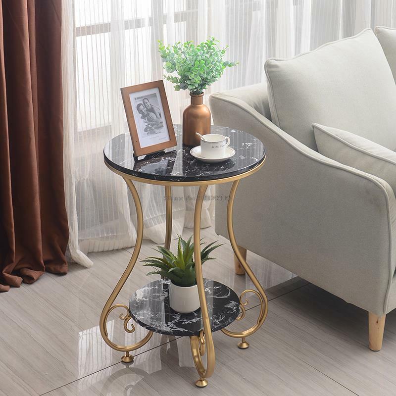 Mesa de café redonda de mármore com duas camadas para sala de estar mesa de chá centro beistelltisch mesa de café auxiliar