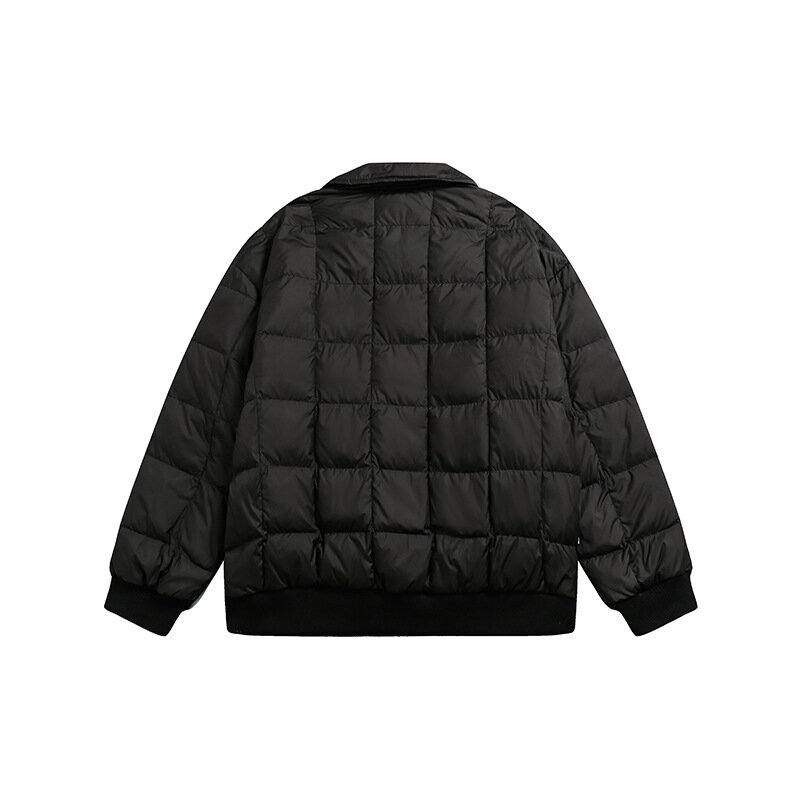 빈티지 플리스 다운 겨울 자켓, 격자 무늬 라펠 다운 일본 스타일