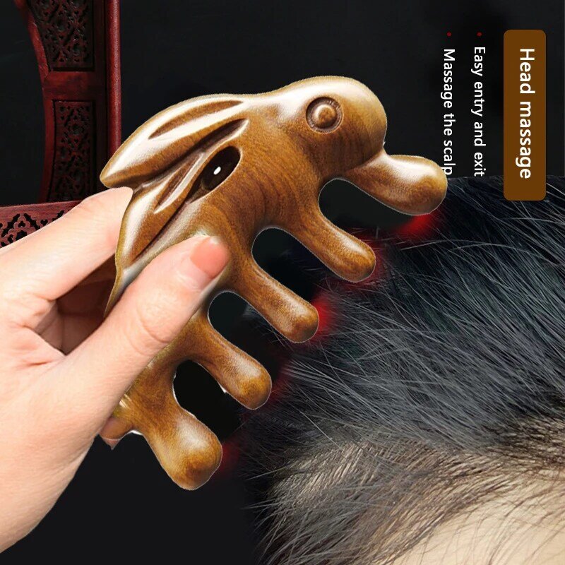 Cepillo para el cabello con forma de conejo, masaje del cuero cabelludo meridiano, circulación sanguínea, pérdida de cabello saludable