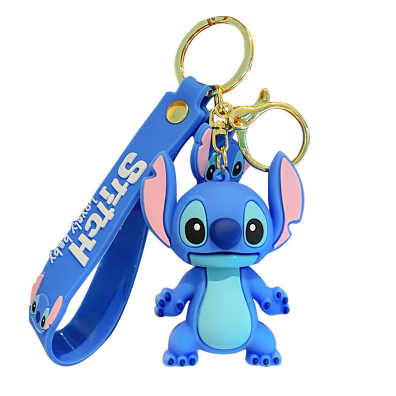 Lilo & Stitch gantungan kunci kartun PVC, Gantungan Kunci Disney Kawaii Stitch tas liontin pria dan wanita untuk hadiah ulang tahun anak-anak