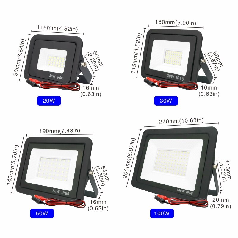 Reflector de luz Led portátil para exteriores, foco impermeable IP66, 12 V CC, 20W, 30W, 50W, 100W