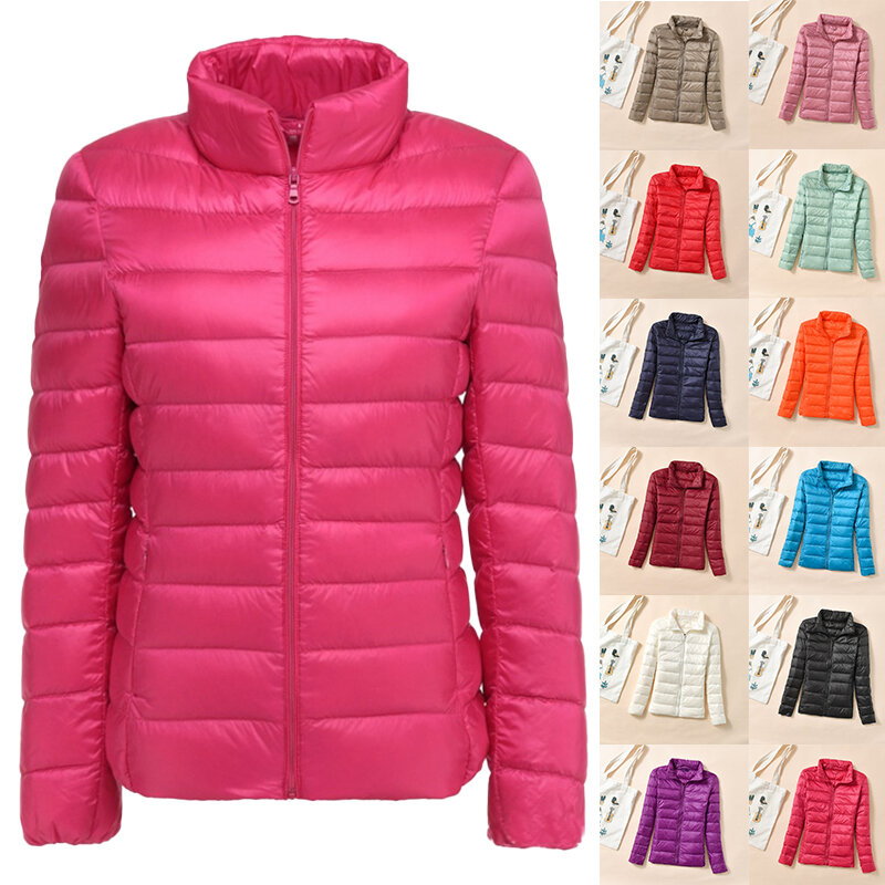 女性用スタンドカラーの超軽量ジャケット,短くて暖かい,ジッパー,秋冬