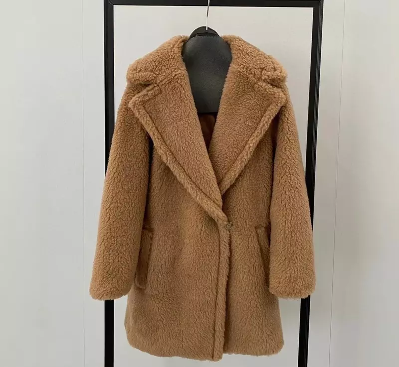 Abrigo de peluche corto Max para mujer, abrigo grueso de lana 62%, 26%, 12% seda, Alpaca, Invierno