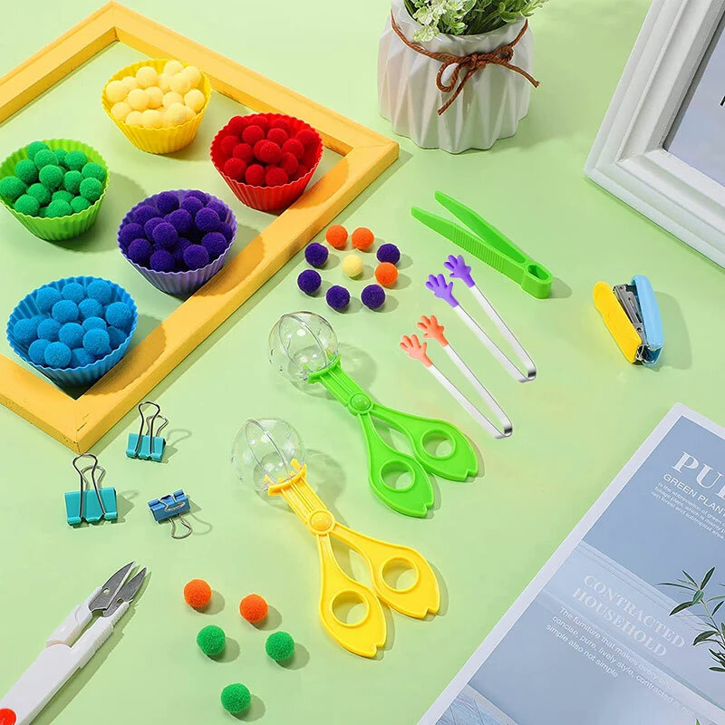 Arco-íris contando pompons brinquedos para crianças, classificando o copo, brinquedos sensoriais Montessori, pré-escolar, brinquedos de matemática, 3 anos