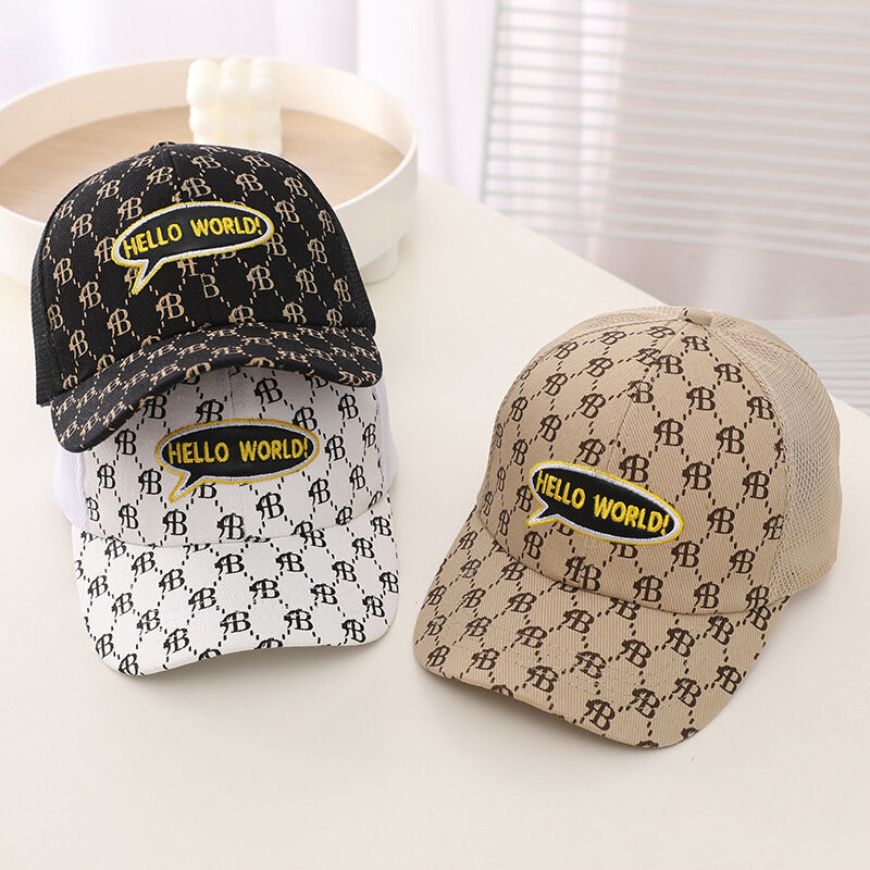หมวกแก๊ปเบสบอลสำหรับเด็กแฟชั่นระบายอากาศได้ดีหมวกเด็กอ่อนตัวอักษรหมวก Gorras Bonnet หมวกบังแดดสำหรับเด็กปรับขนาดได้สำหรับฤดูร้อน