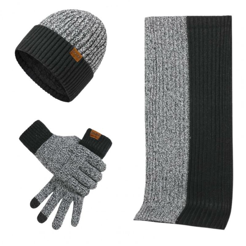Sarung tangan layar sentuh, setelan topi syal musim dingin Ultra tebal, syal panjang layar sentuh Super untuk pria